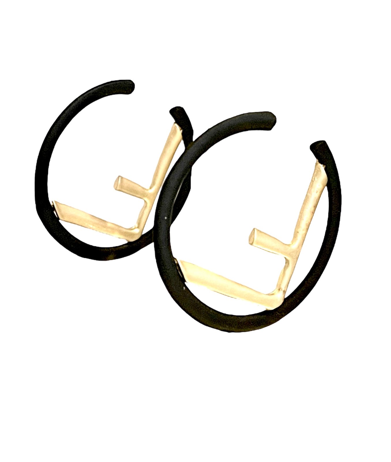 Fendi Black and Gold Large F is Fendi Hoop Earrings Fendi