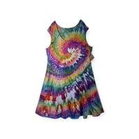Image 1 of 3X PLUS Stretch Knit Fit and Flare Midi Dress in Groovy Spiral Ice Dye