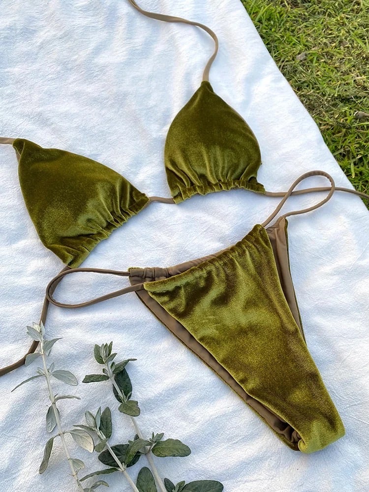 Green Velour Bikini