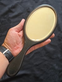 Image 2 of XLarge Vintage wooden Hand mirror with Real Preserved Web - 1