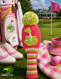 Image 4 of Preppy pink lime embroidered handknit GOLF Club Covers choice of design