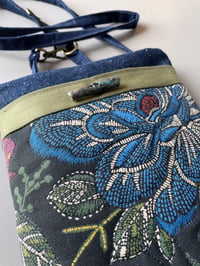 Image 5 of Denim Zippertop Tapistry Purse With Crossbody Strap