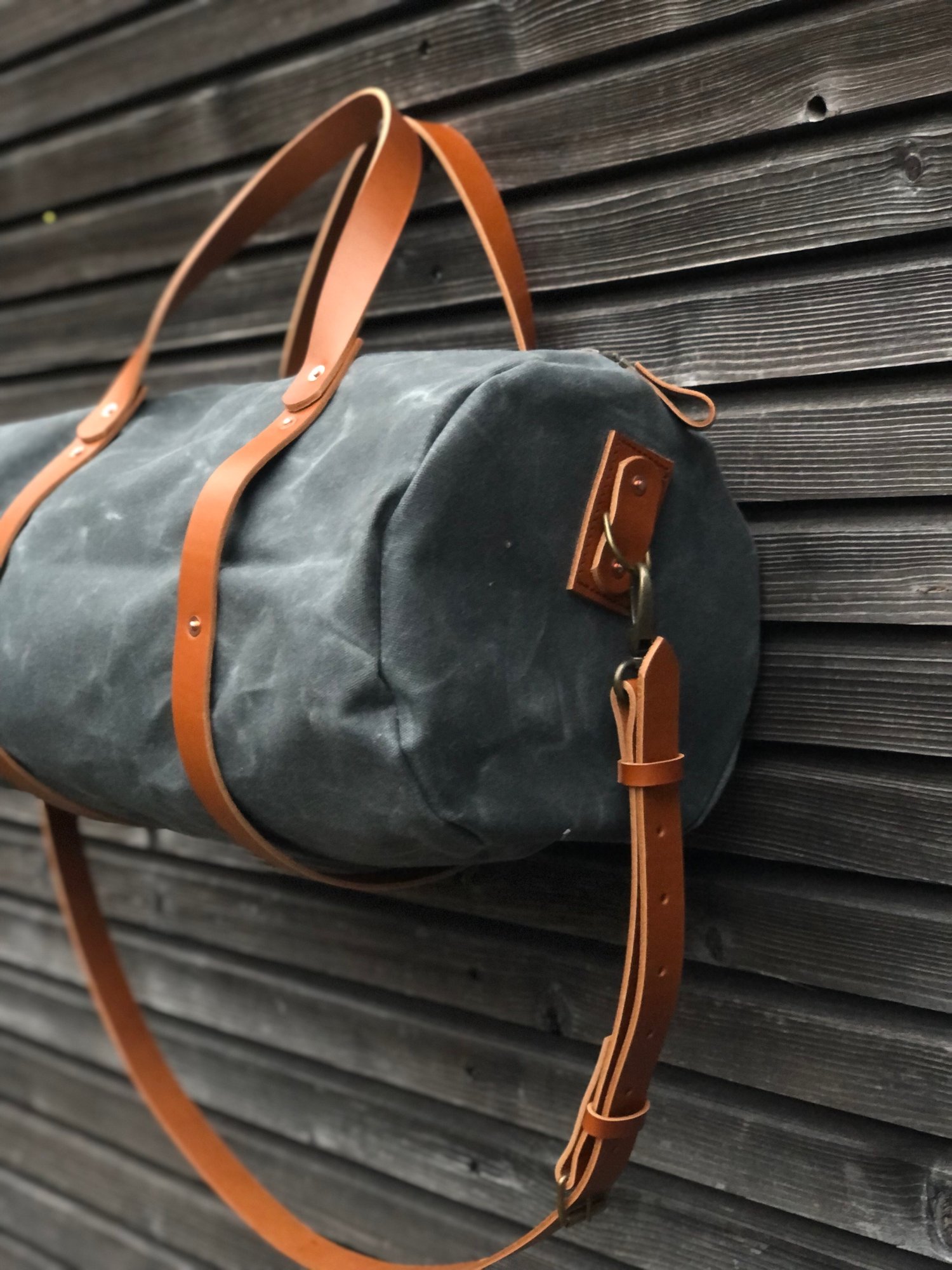 Image of Barrel bag, gym bag made in waxed canvas