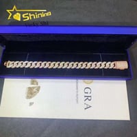 Image 2 of Pass Diamond Tester Two Tones 925 Sterling Silver 12MM VVS Moissanite Cuban Bracelet Mens Hip Hop Cu