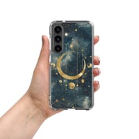 Image 1 of Blue and Gold Celestial Moons Design Clear Case for Samsung®