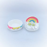 Image 6 of Happy frogs sitting on glow in dark rainbow and holographic cloud jewelry box 