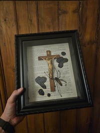 Image 7 of Orbweaver Taxiderny Spider 1800s Bible Page With crucifix and Real Web