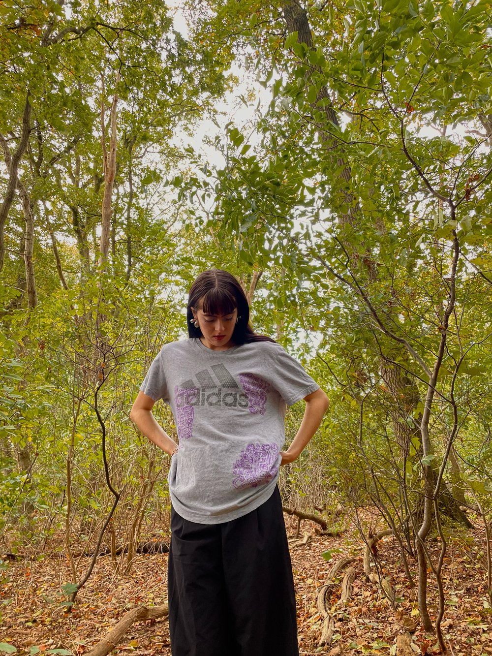 artsy grey purple t-shirt