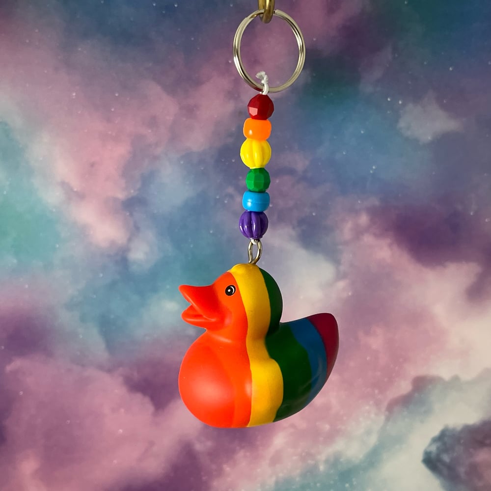 Image of Rainbow Pride Rubber Duck Kandi Keychain