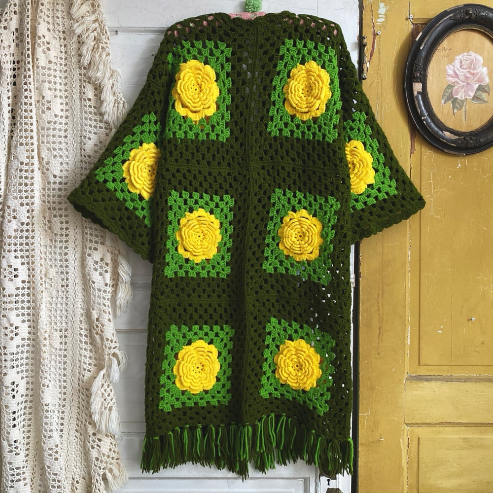 Image of Chrysanthemum-on-Green Granny Sweater
