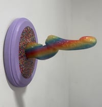 Image 2 of Uv reactive single tentacle in candy rainbow on lilac oval base with sprinkles 