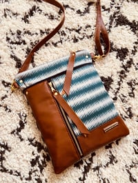 Image 1 of Medium vegan leather teal and grey crossbody 