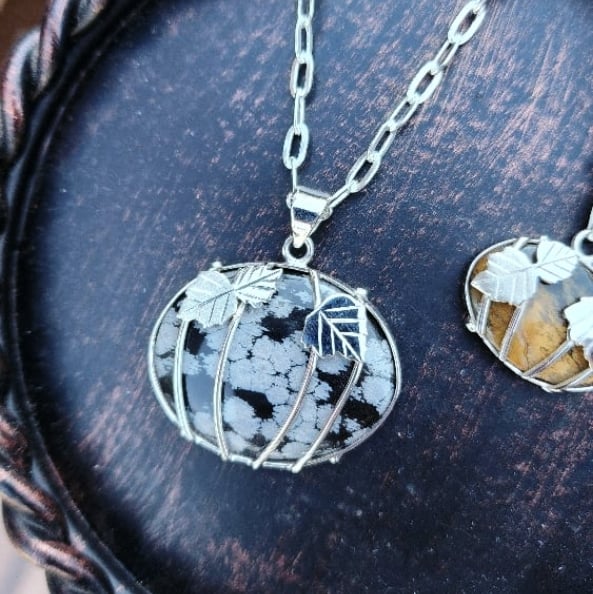 Image of Snowflake Obsidian Sterling Harvest Pumpkin Pendant