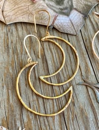 Image 1 of Large Hammered Crescent Moon Earrings