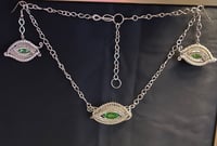 925 Sterling Silver Uranium Glass Eyes of Egypt Set 