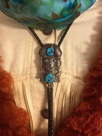 Image 5 of Native American Made Sterling Kachina Turquoise Bolo Tie