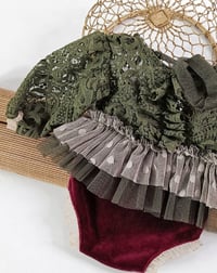 Image 2 of Newborn body-dress for photo shoots | Rini | khaki green | burgundy