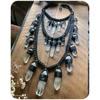 Image 3 of The Venus Necklace XL - Clear Quartz Crystals and Classic Black Leather 