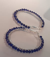 Silver/ Blue Beaded Hoop Earrings 