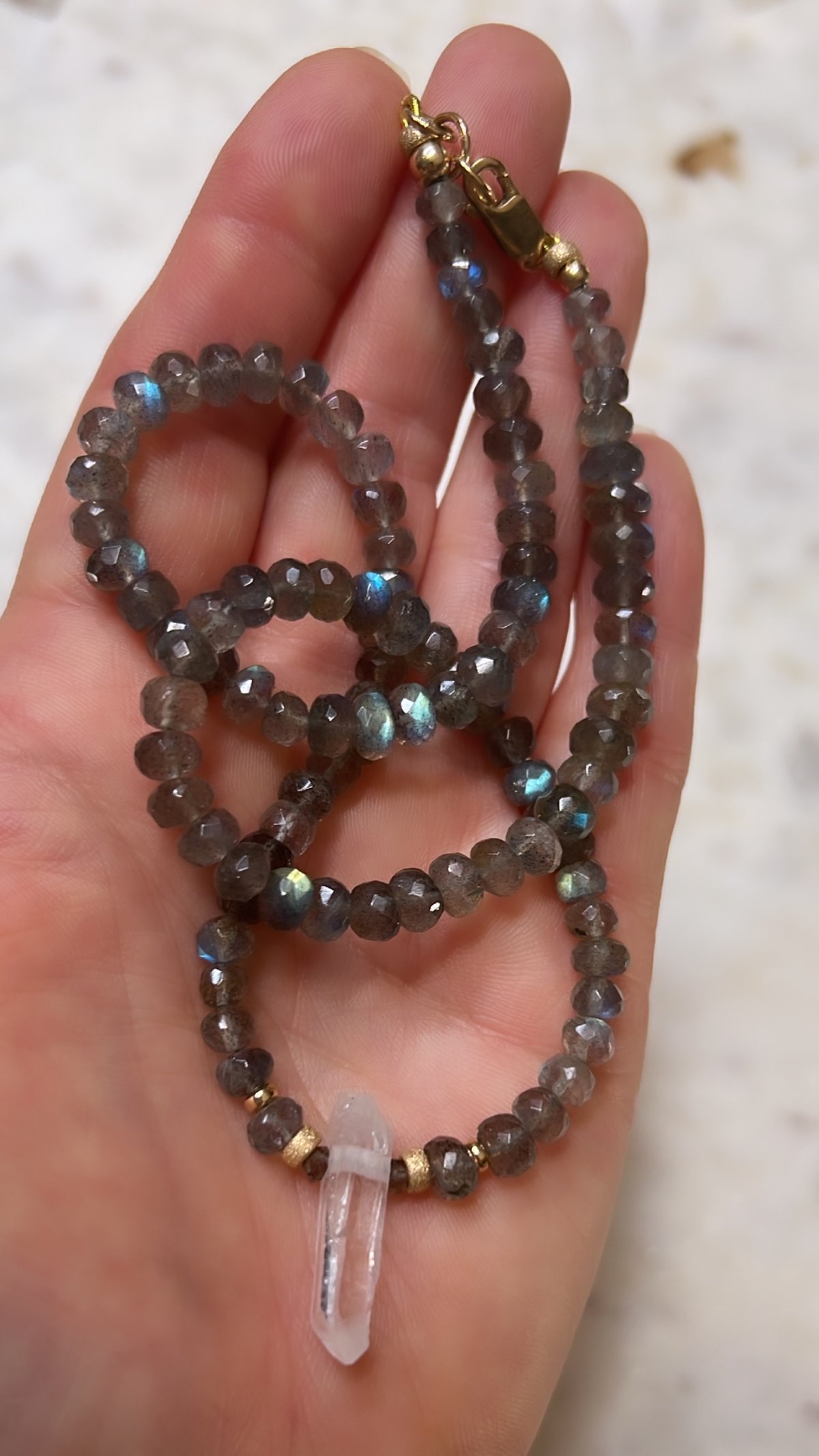 *new* SKINNY LABRADORITE w CLEAR QUARTZ