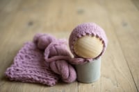 Image 2 of Bramble Berry Picot Brim Fuzzy Bonnet + Wrap + FLUFF 