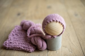 Image of Bramble Berry Picot Brim Fuzzy Bonnet + Wrap + FLUFF 