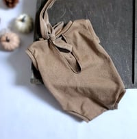 Image 3 of Newborn boys bodysuit for photo shoots | Robbie| camel brown