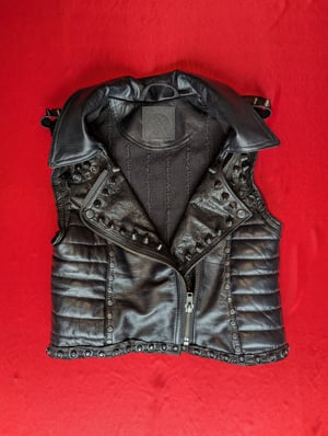 Image of Cropped studded biker leather vest in genuine leather (Size XS -S)