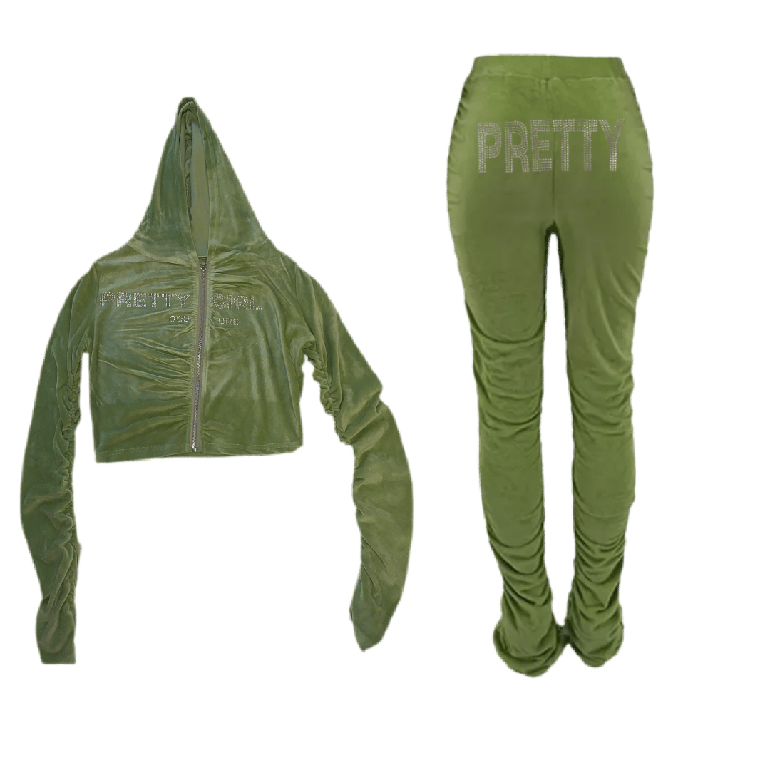 PRETTY RUCHED GREEN TRACKSUIT 