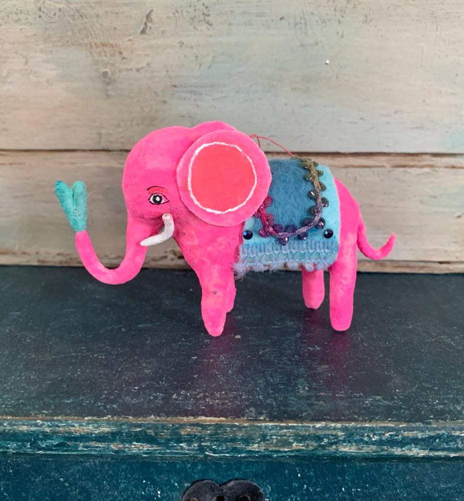 Image of Spun Cotton Pink Elephant Ornament 