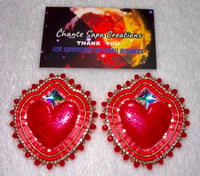 Image 3 of Hand Polished Red Heart XL Beaded Earrings