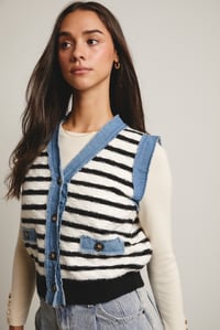 Image 2 of Denim Trim Knit Vest 