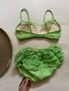 1960s lime polka dot ruffle bikini bathing suit