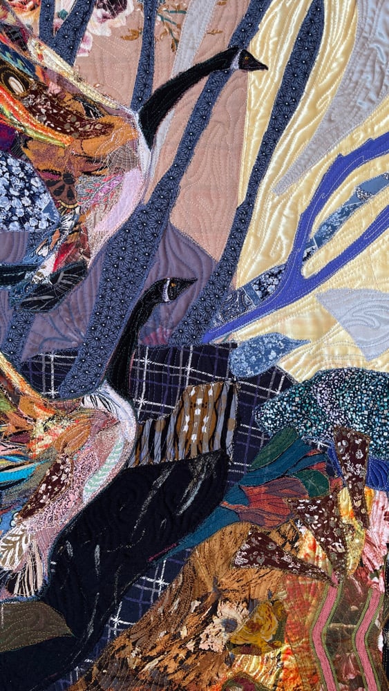 "Let's fly on" - 73x48 cm, art quilt with birds Image 8