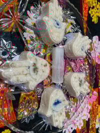Image 2 of hamsa protection energy clearing goats milk soaps with hidden crystal inside 