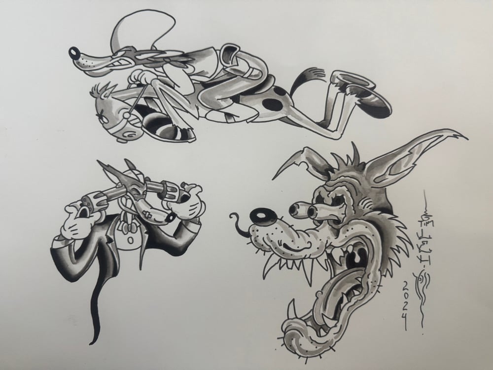 Image of Tim Lehi “Reaper Wolf Book Page #3” Painting