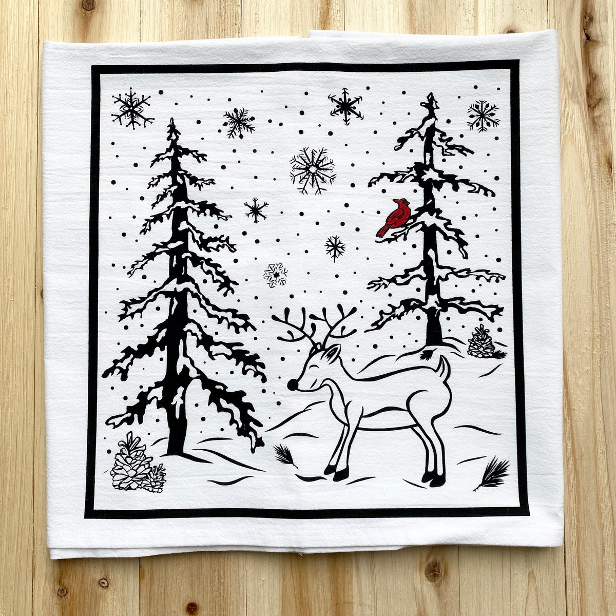 Winter Cardinal & Black Cat Flour Sack Towel