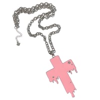 Image 1 of pink drippy cross necklace (big!!)