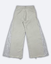 Image 3 of White Denim Jeans with Floral lace fabric