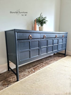 Image of Stunning Mid Century Nathan Long Sideboard in Dark Grey with Copper Handles