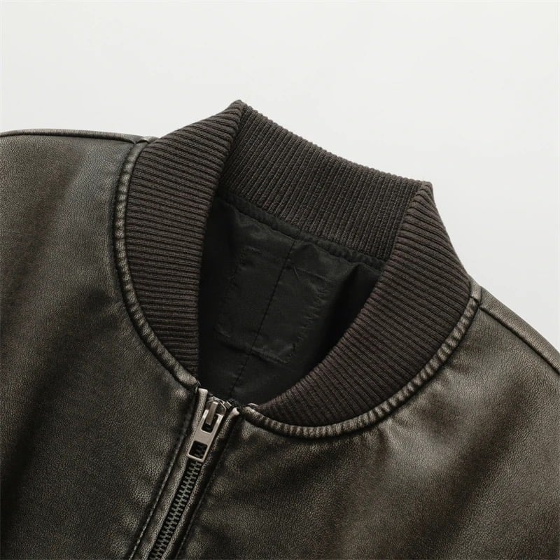 Image of Faux leather bomber jacket 