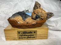Image 19 of Custom Engraved Yorkie Urn Yorkshire Terrier In Bed Pet Portrait Handmade