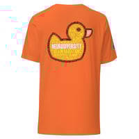 Image 6 of Unisex t-shirt neurodiversity DUCK on back and color brain logo front 