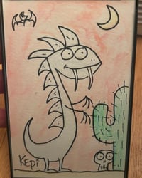 “Pink Chupacabra” 4 x 6” watercolor framed