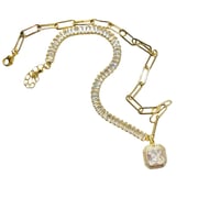 Image 1 of The “Athena” White Baguette CZ Halo Pendant with Baguette and Paperclip Chain Necklace