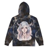 Image 1 of Beautiful Watercolor Pastel Kawaii Goth Inspired Baphomet Girl Unisex zip hoodie