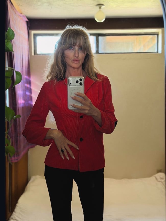 60s Mary Quant red mid blazer with elbow patches 