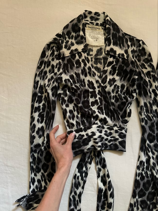 1970s Diane von Furstenberg leopard animal print wrap trouser set dress