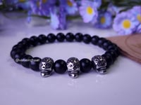 Image 4 of Gothic Men Black Onyx Skull  Bracelet/ Beaded Skull Stretch Bracelet