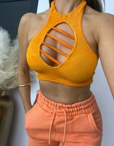 Image of Caged Crop Top In Burnt Orange Crinkle